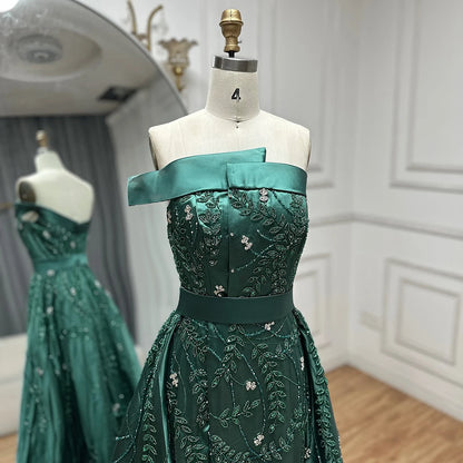 Luxury Green One Shoulder Satin Evening Dress with Overskirt LA72178 Green / 10 Luxury Green One Shoulder Satin Evening Dress with Overskirt LA72178 Green / 10