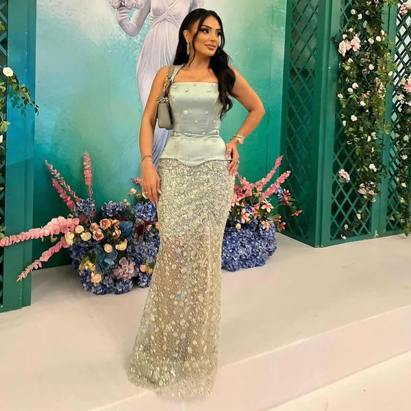 Luxury Sage Green Beaded 1 Pieces Evening Dress LA72977
