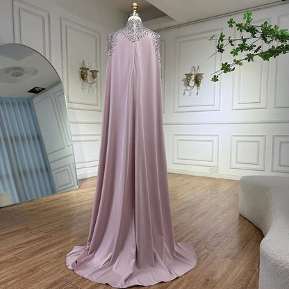 Elegant High Neck Evening Dress with Crystals and Long Cape LA73068 - SERENE HILL