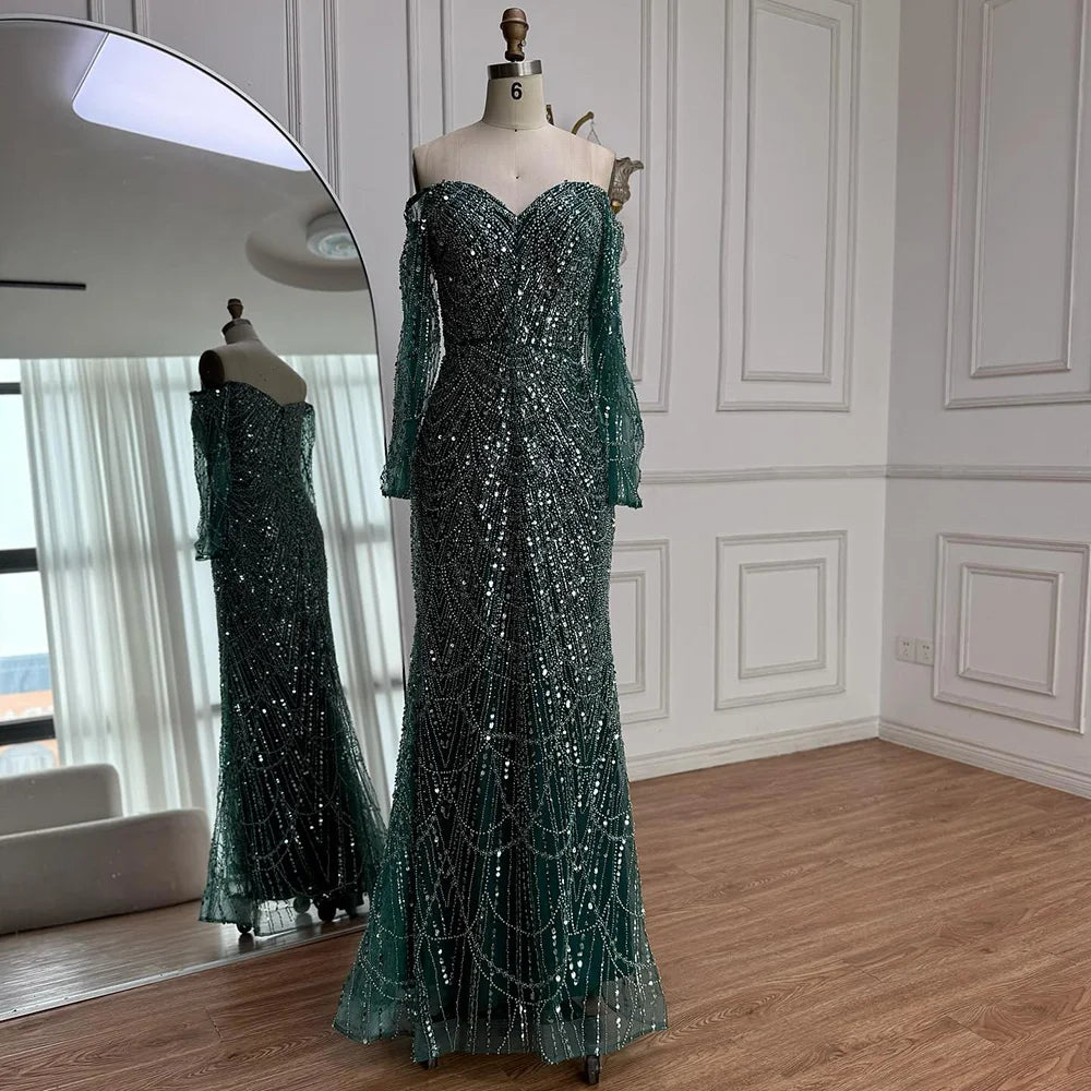 Elegant Off the Shoulder Mermaid Luxury Dubai Evening Dress for Party LA72243 - SERENE HILL