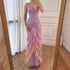 Lilac Feather Halter Mermaid Luxury Dubai Evening Dress LA72056 - SERENE HILL
