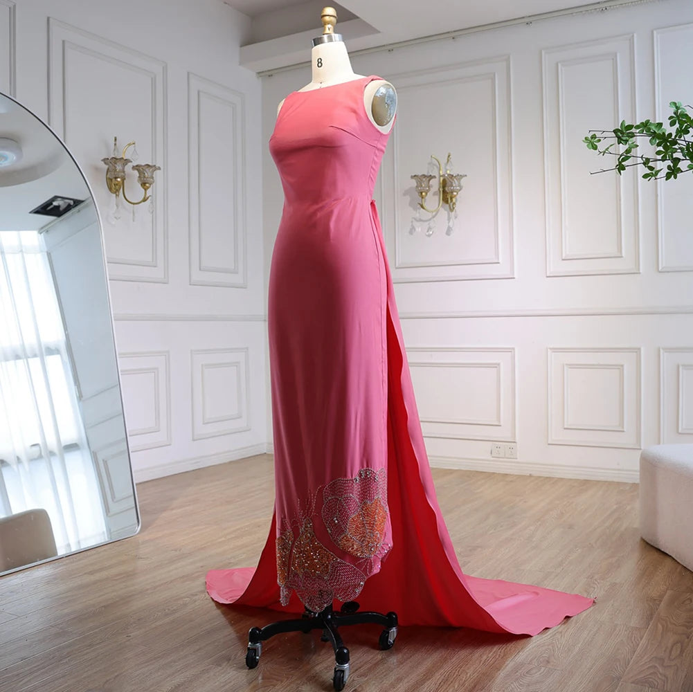 Elegant Coral Pink Butterfly Beaded Evening Dress LA72497 - SERENE HILL
