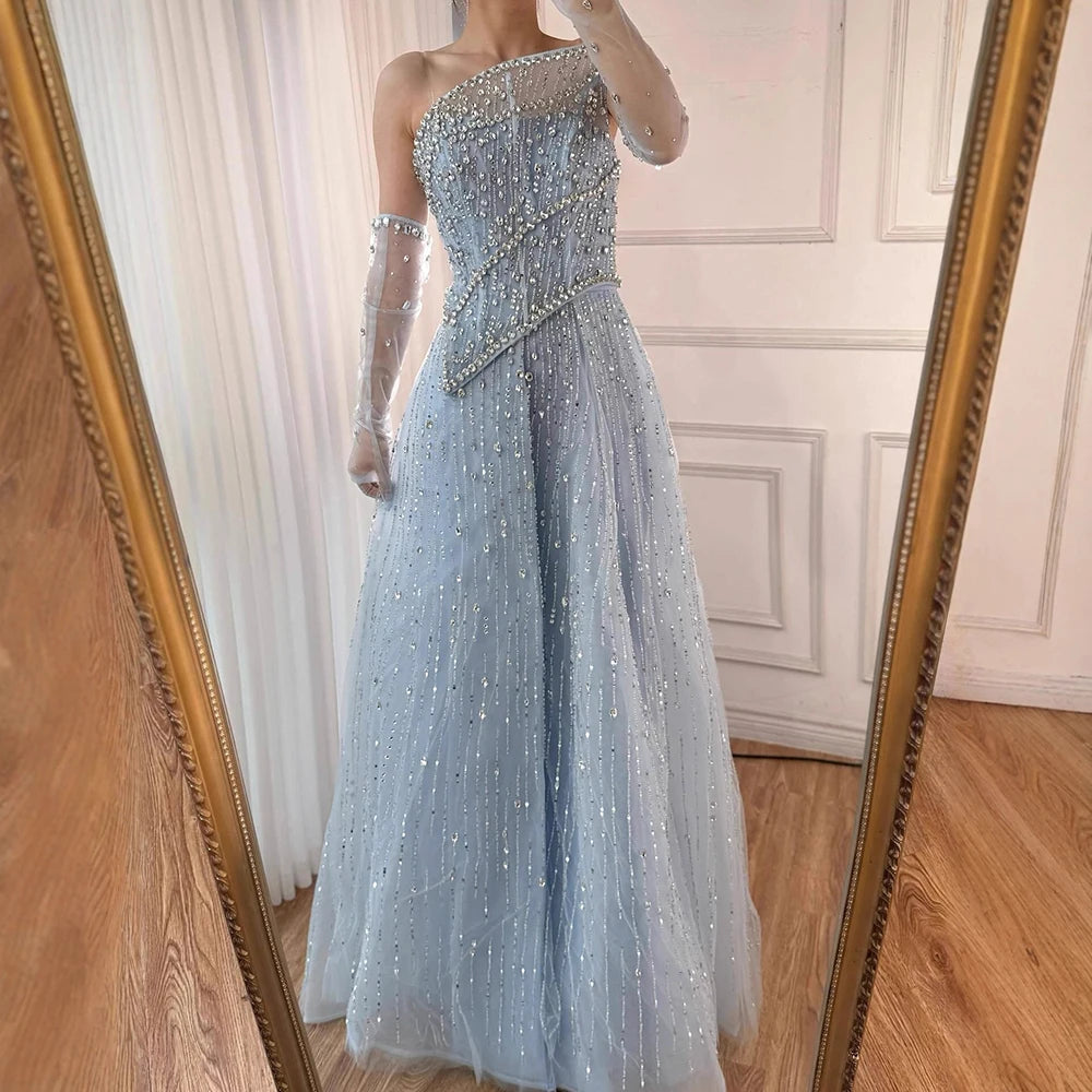 Luxury Nude Crystal Beaded A-Line Evening Dress with Split LA72949 - SERENE HILL