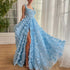 Luxury Lilac 3D Floral Embroidered Split Evening Dress LA72959 - SERENE HILL