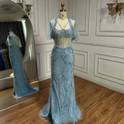 Luxury nude Spaghetti Strap Beaded Mesh Evening Dress LA72927 - SERENE HILL