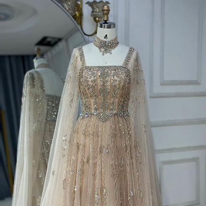 Luxury Designer Nude A-Line Crystal Beaded Arabic Evening Dress LA72764 - SERENE HILL