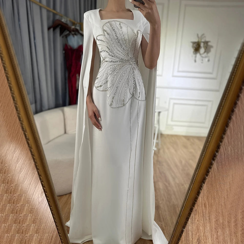 Elegant Black Luxury Beaded Arabic Evening Dress with Cape Sleeves LA72461 - SERENE HILL