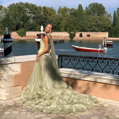 Elegant Sage Green 3D Flowers A Line Evening Dresses Gowns LA72913 - SERENE HILL