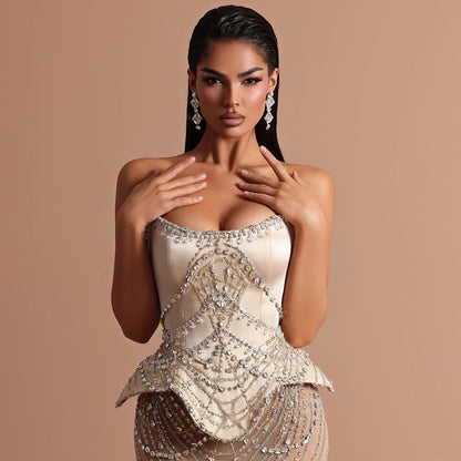 Luxury Nude Beaded Mermaid Evening Dress LA73166 - SERENE HILL