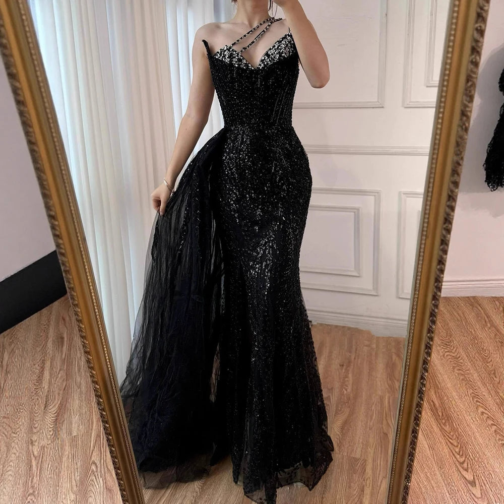 Luxury Nude Crystal Beaded One-Shoulder Evening Dress with Overskirt LA73161 - SERENE HILL