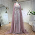 Serene Hill Arabic Pink Mermaid Evening Dress with Elegant Luxury Feathers Beaded Cape Sleeves for Women&