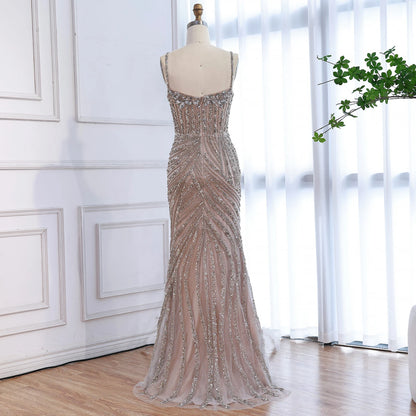 Luxury Nude Beaded High Slit Mermaid Evening Dress LA73340 - SERENE HILL
