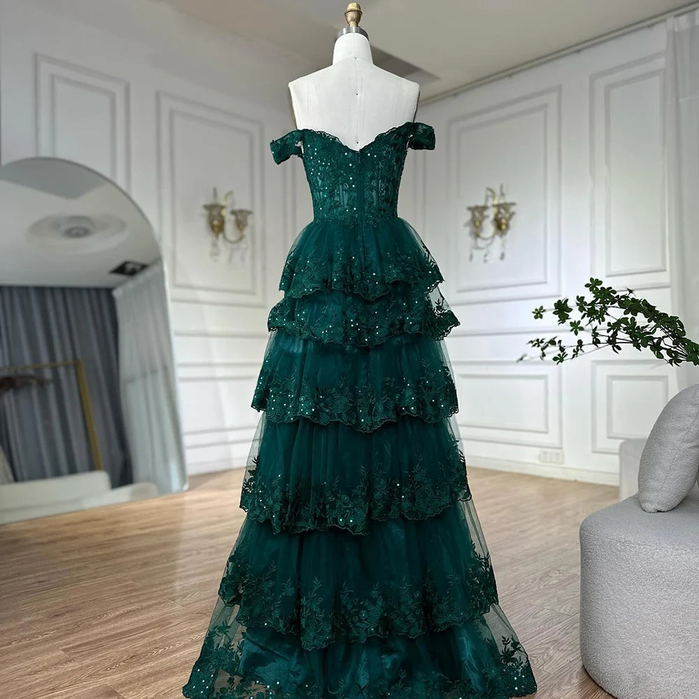 SERENE HILL A-Line/Princess Tulle Lace er Court Train Prom Dress With Ruffles Sequins LA72586 - SERENE HILL