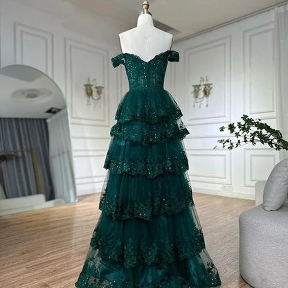 SERENE HILL A-Line/Princess Tulle Lace er Court Train Prom Dress With Ruffles Sequins LA72586 - SERENE HILL