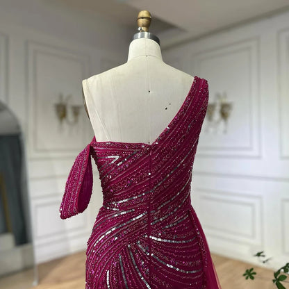 Luxury Dubai Arabic Pink Mermaid Elegant One Shoulder Beaded Long Evening Dresses Gowns for Formal Occasion LA72662A - SERENE HILL
