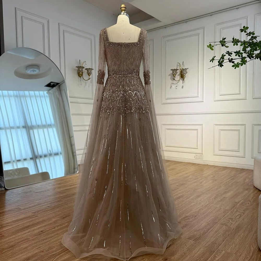 Luxury Green A-LineBeaded Evening Dress with Cape Sleeves LA73089 - SERENE HILL
