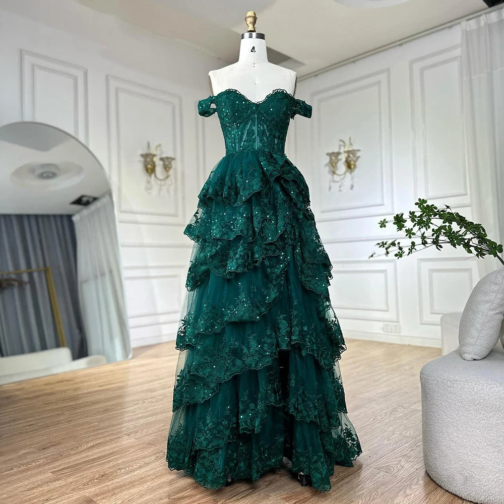 SERENE HILL A-Line/Princess Tulle Lace er Court Train Prom Dress With Ruffles Sequins LA72586 - SERENE HILL