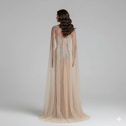 فستان سهرة عاري الفاخر مع الأكمام Cape LA72575C