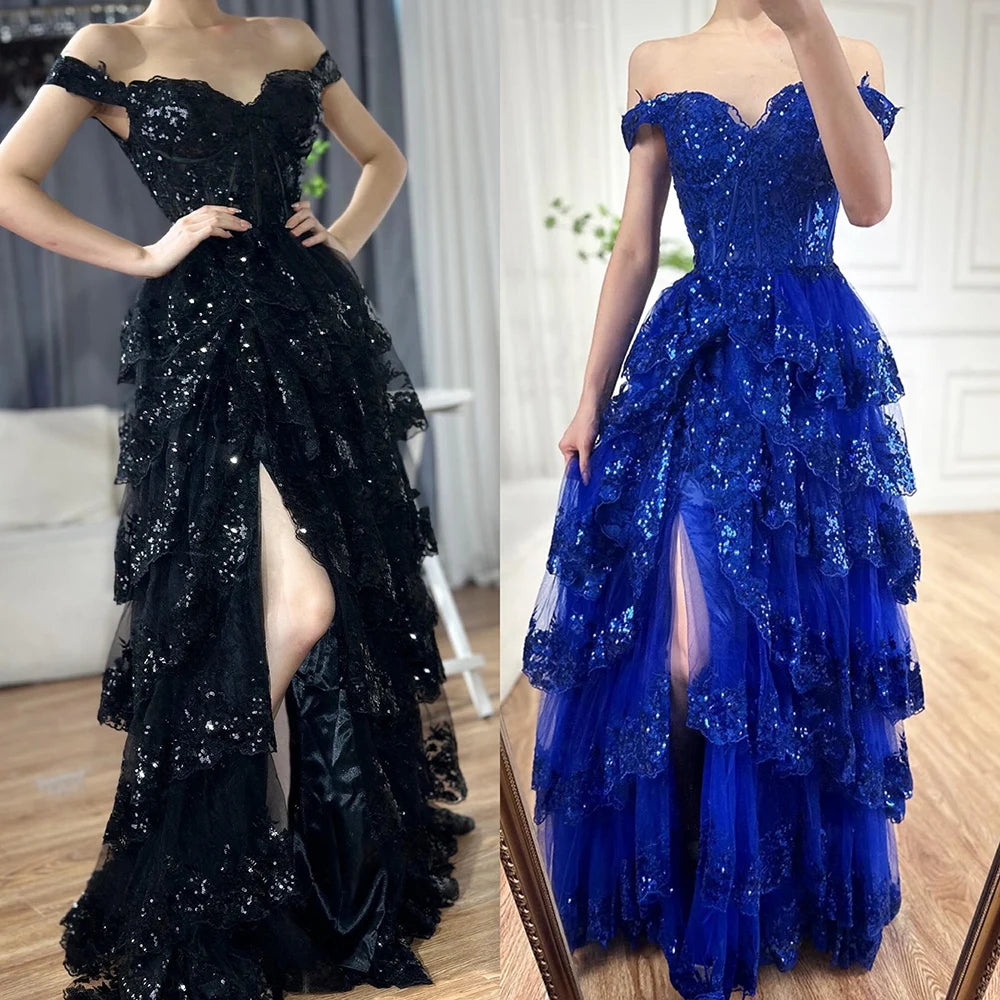 Princess style A-line prom gown in ivory tulle and court train