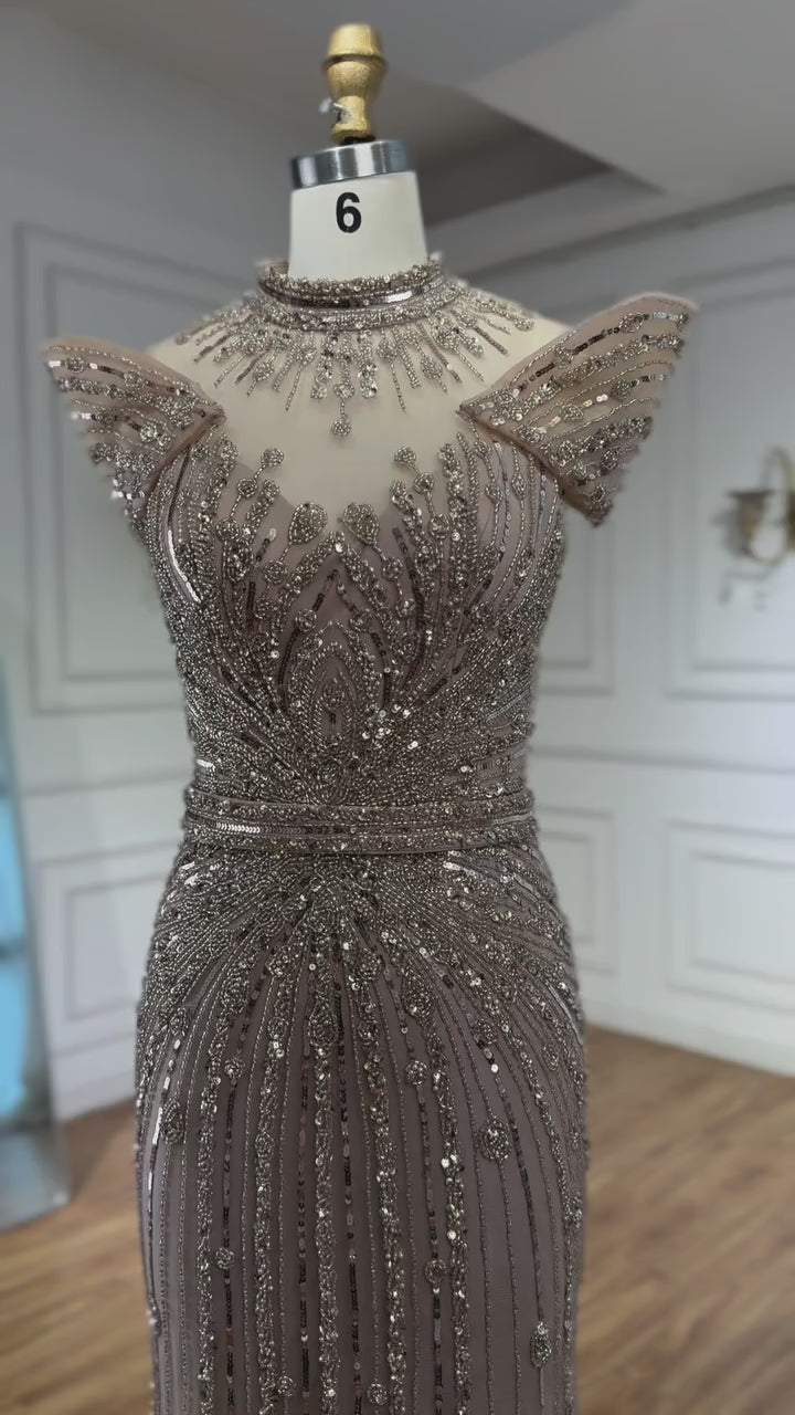 Luxury Caramel Mermaid Beaded Evening Dress LA73082