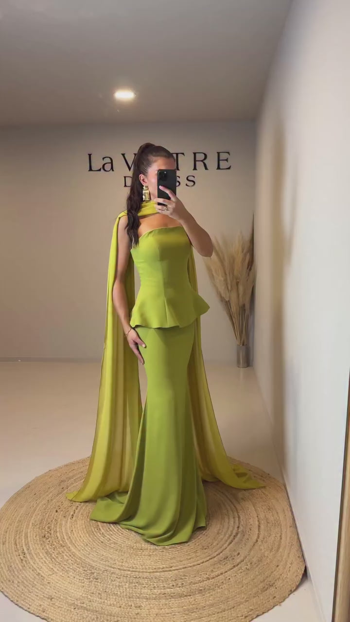 Luxury Olive Green Mermaid Evening Dress with Cape LA73165A