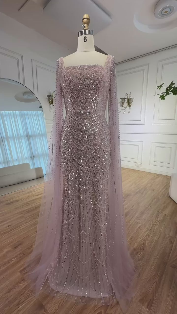 Luxury Arabic Mermaid Evening Dress with Cape Sleeves Plus Size LA72590A