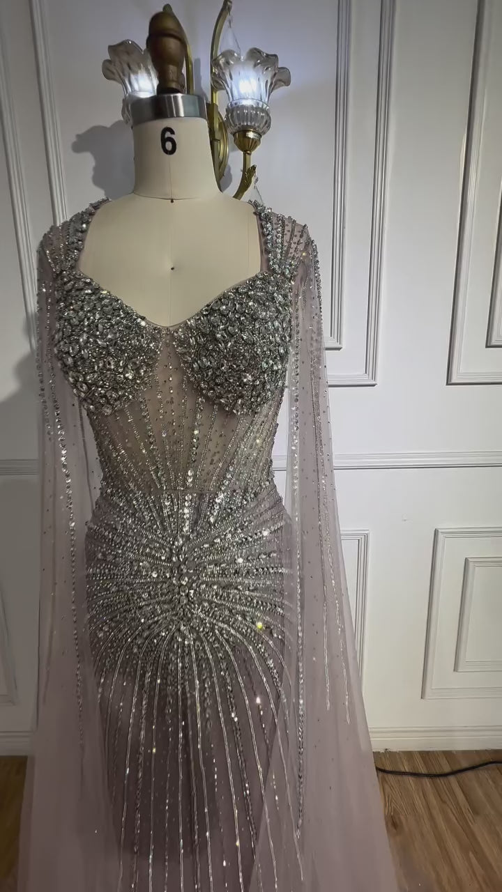 فستان سهرة عاري الفاخر مع الأكمام Cape LA72575C