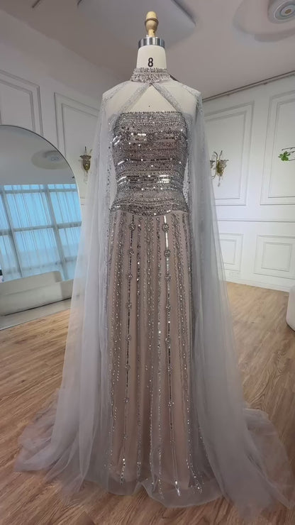 Luxury Dubai Caramel A-Line Beaded Evening Dress LA72873