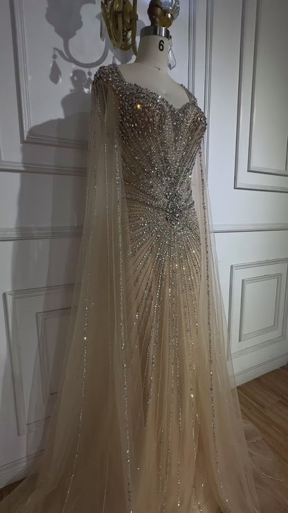 دبي الفاخر عارية الأكمام كيب الفستان سهرة من الخارج LA72575A