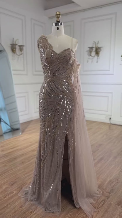 Luxury Royal Blue One Shoulder Mermaid Evening Dress LA72869