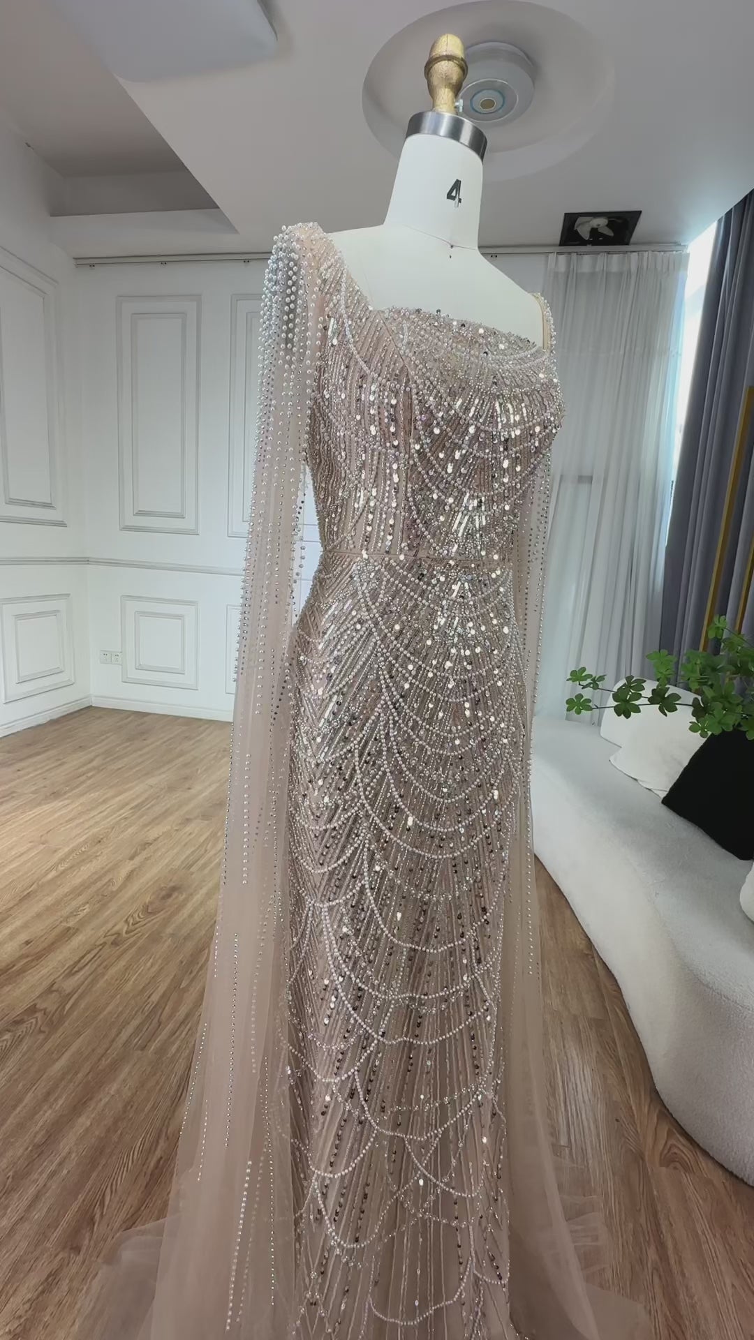 Luxury Arabic Mermaid Evening Dress with Cape Sleeves Plus Size LA72590A