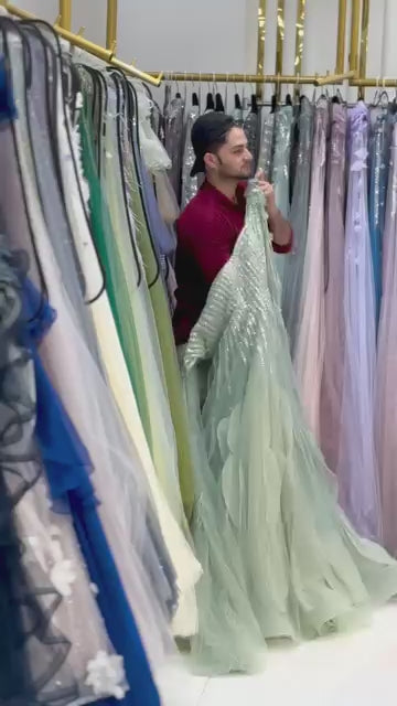 Luxury Sage Green  A lina Evening Dress  With Cape LA72984