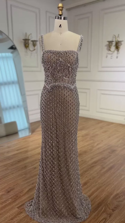 Luxury Silver Mermaid Evening Dress with Designed Stones LA72919