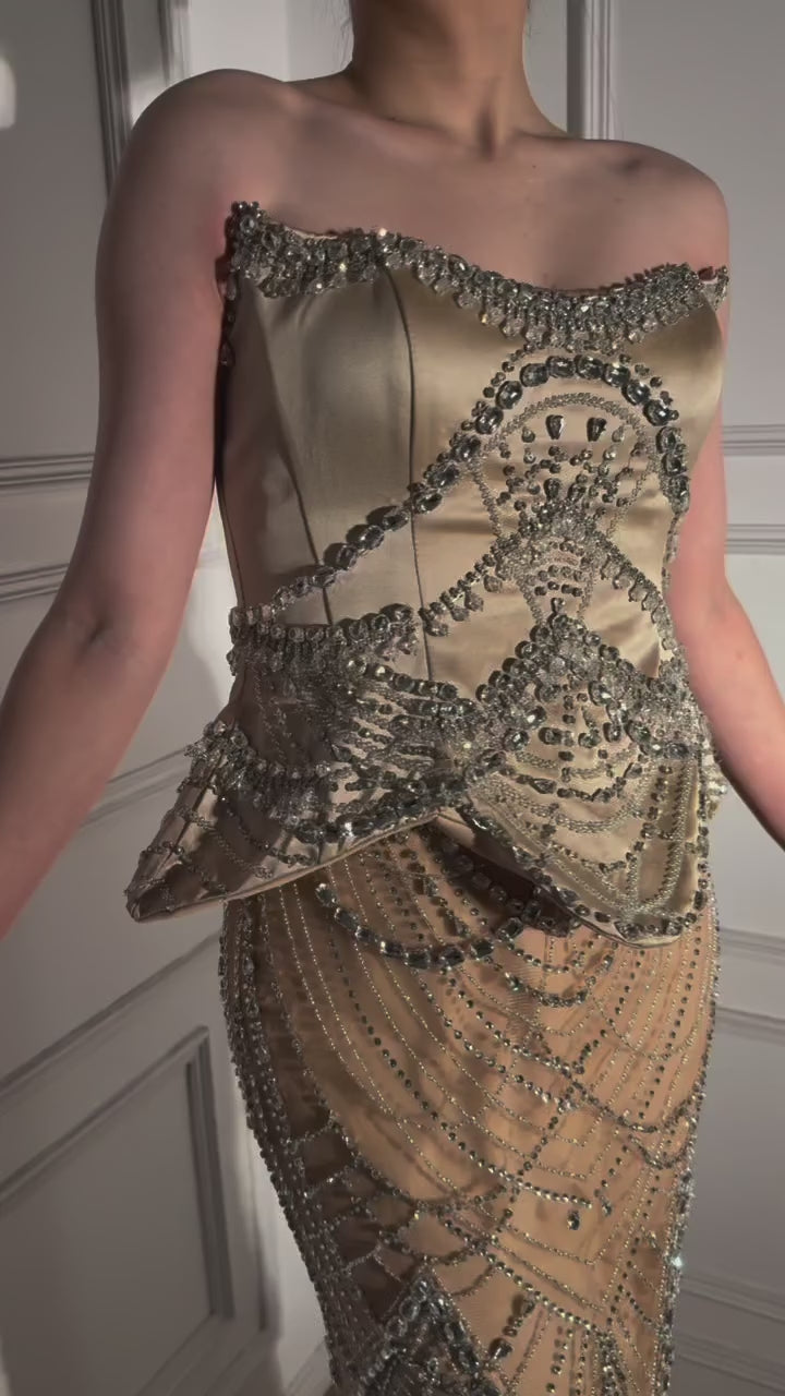 Luxury Nude Beaded   Mermaid Evening Dress LA73166