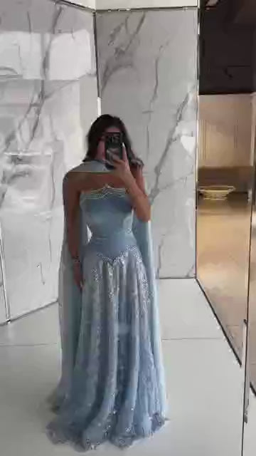 Luxury Blue Beaded A-Line Evening Dress 2025 Formal Gown LA73050B