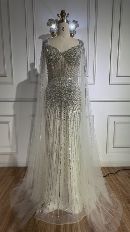 فستان سهرة عاري الفاخر مع الأكمام Cape LA72575C