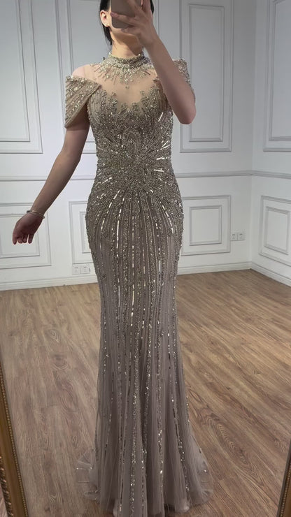 Luxury Caramel Mermaid Beaded Evening Dress LA73082