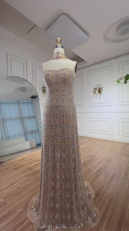 Luxury Nude Beaded Mermaid Evening Dress for Occasion Saudi LA72871