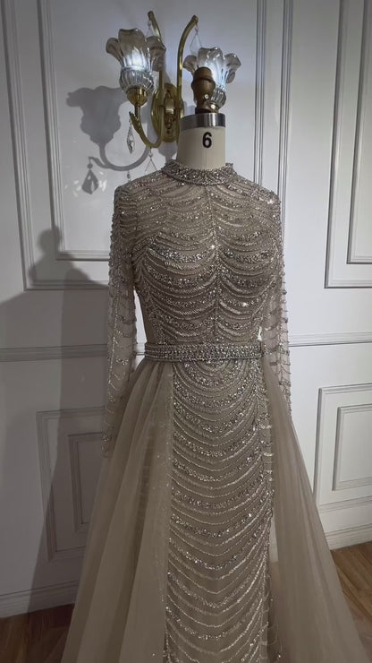 Luxury Caramel Beaded Mermaid Evening Dress with Overskirt LA72362A