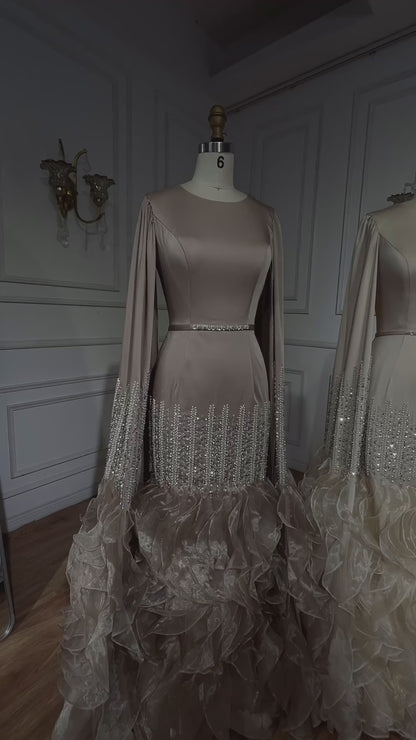 Luxury Mermaid Nude Evening Dresses with Cape Sleeves LA72317A