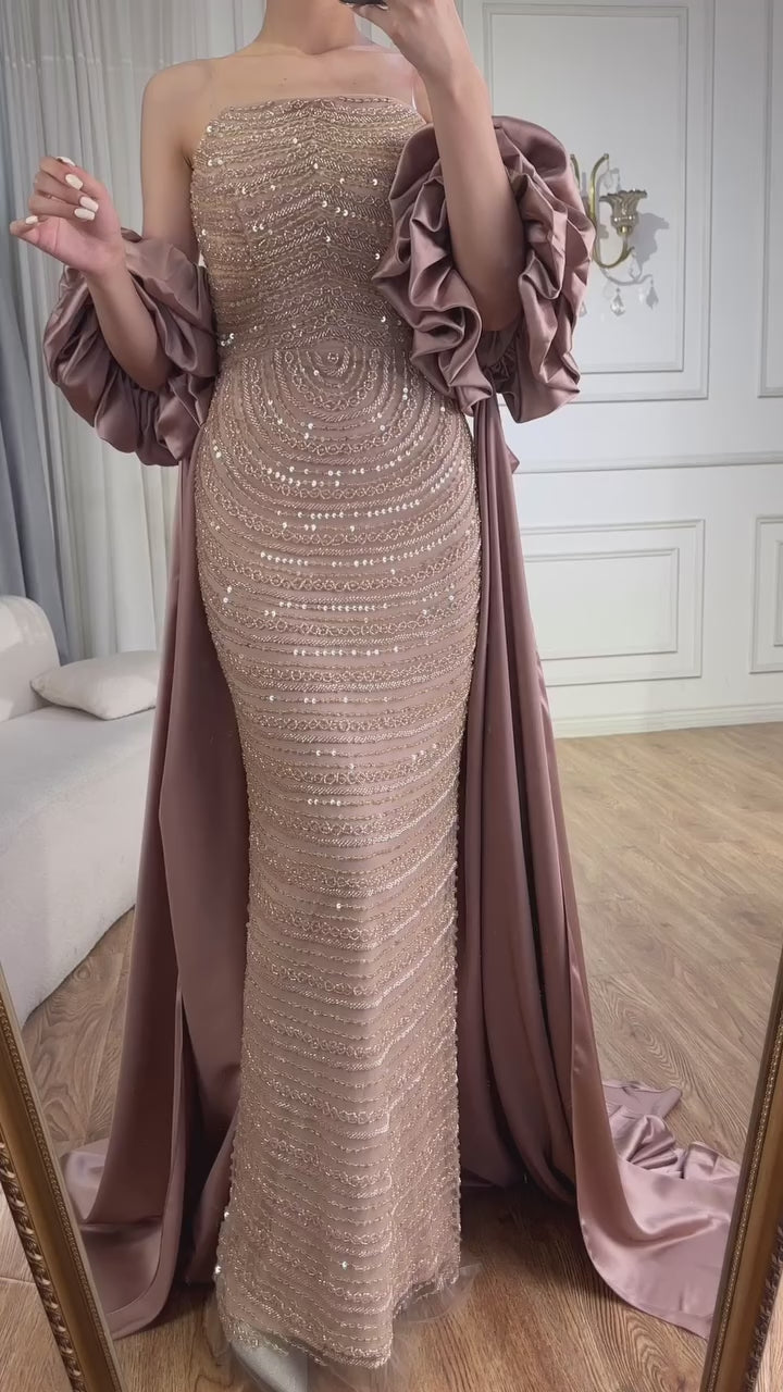 Luxury Arabic Dusty Rose Evening Dresses with Cape  LA72543