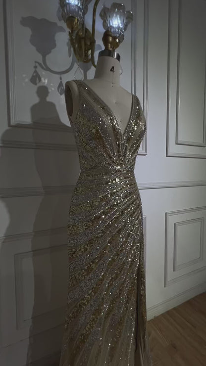 Luxury Green Beaded Mermaid Prom Dress with Split LA72613