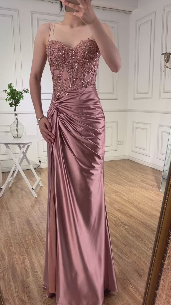 Luxury Sage Green Satin Prom Dress with Slit LA73032 – SERENE HILL