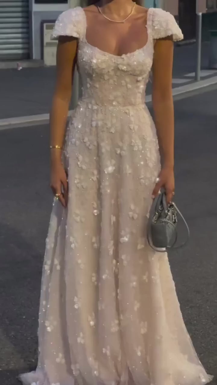 Luxury Pink Floral Appliqué Evening Dress with Open Back LA73119