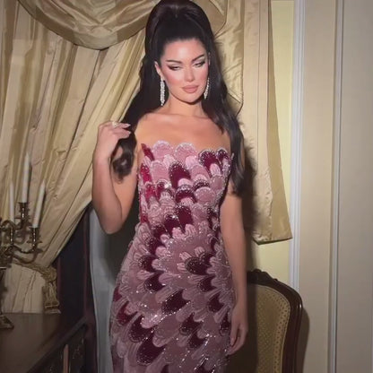 Luxury Pink Strapless Beaded Mermaid Evening Dress LA73607