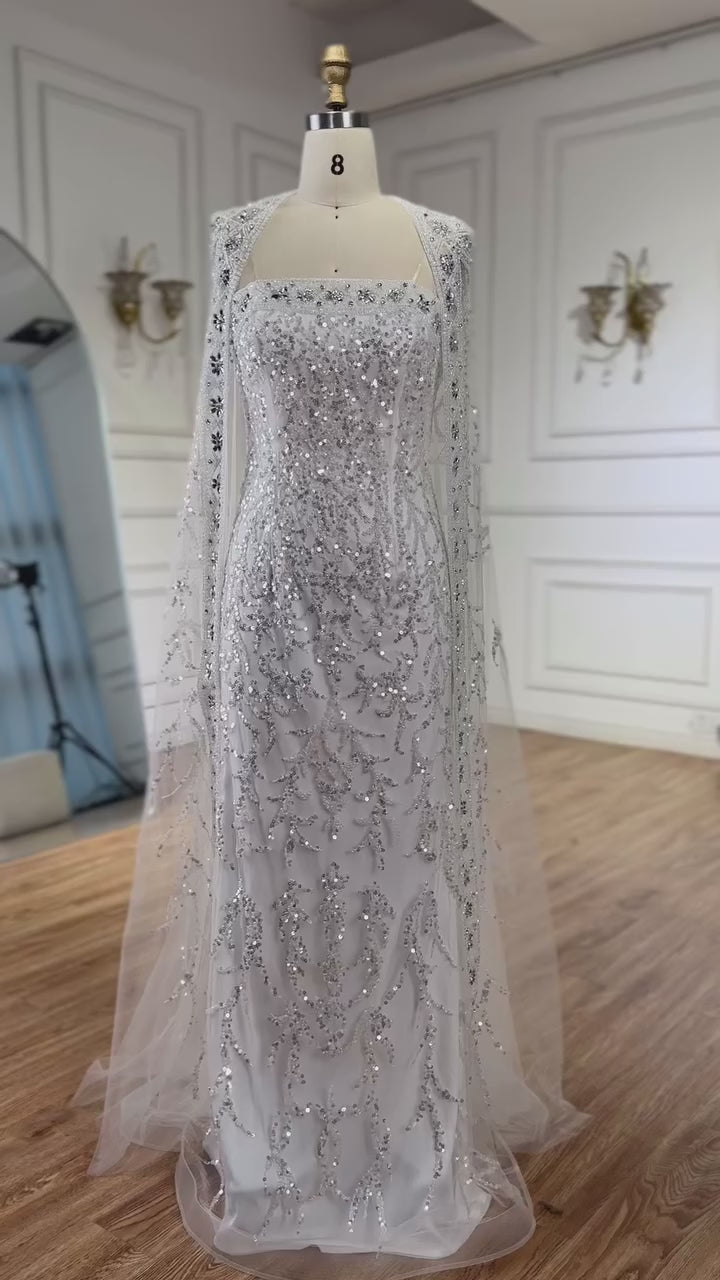Luxury White Dubai Arabia Beading  Evening Dress With Cape LA72870