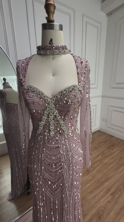 كراميل ثوب البحر حورية البحر المخرمة مع الأكمام الطويلة la72560b