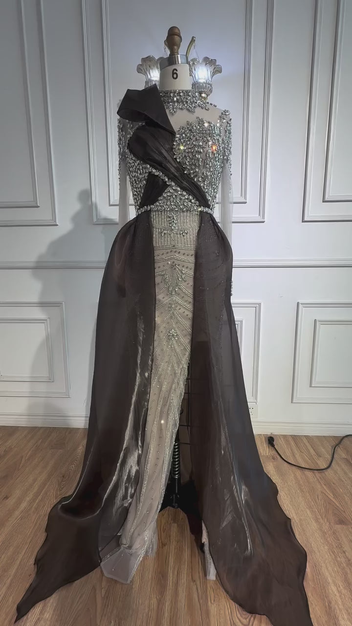 Luxury Nude Beaded Dress with Detachable Sleeves LA73065