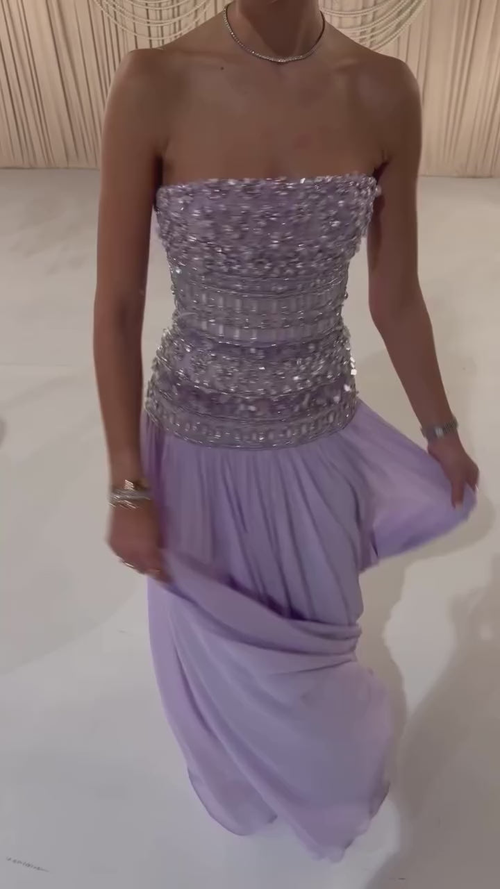 Lilac   Beaded A Line Arabic Evening Dress LA73044