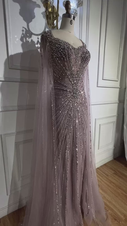 دبي الفاخر عارية الأكمام كيب الفستان سهرة من الخارج LA72575A